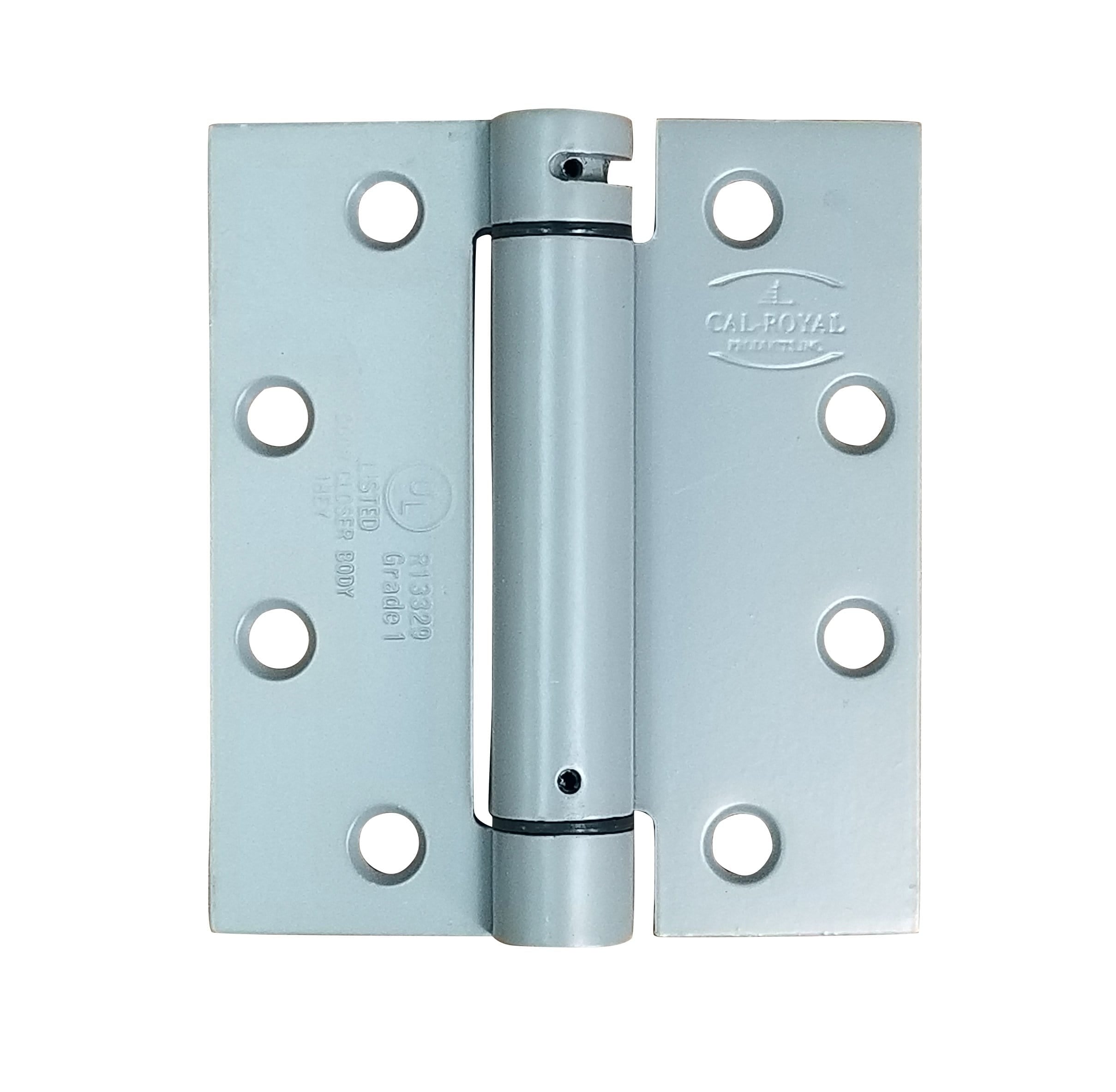 Spring hinges in a 4.5" x 4" size with square corners, available in multiple finishes, sold in a 2-pack.