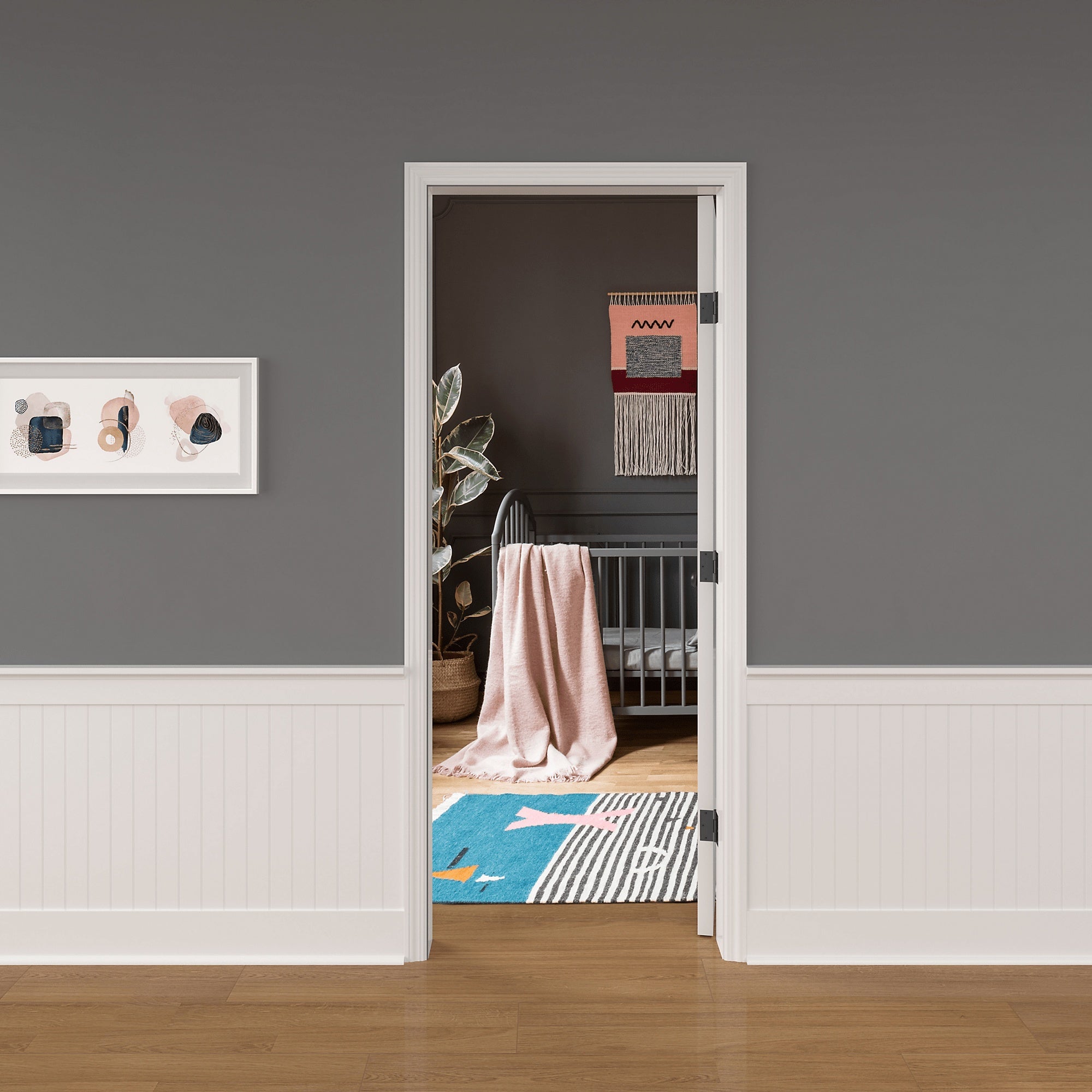 Squeak-free 3.5-inch square interior door hinges in various finishes, sold in a pack of three for smooth operation.