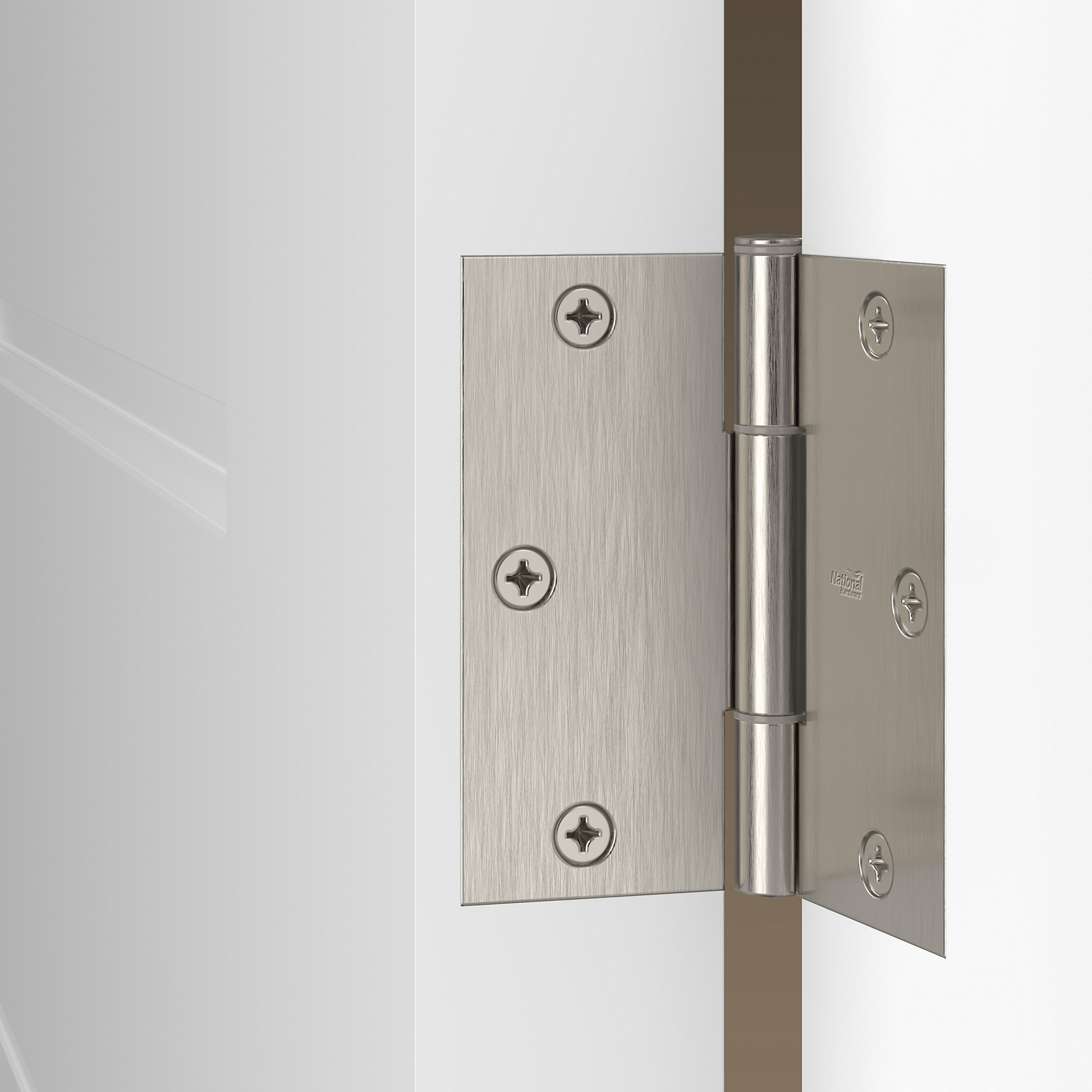 Squeak-free 3.5-inch square interior door hinges in various finishes, sold in a pack of three for smooth operation.