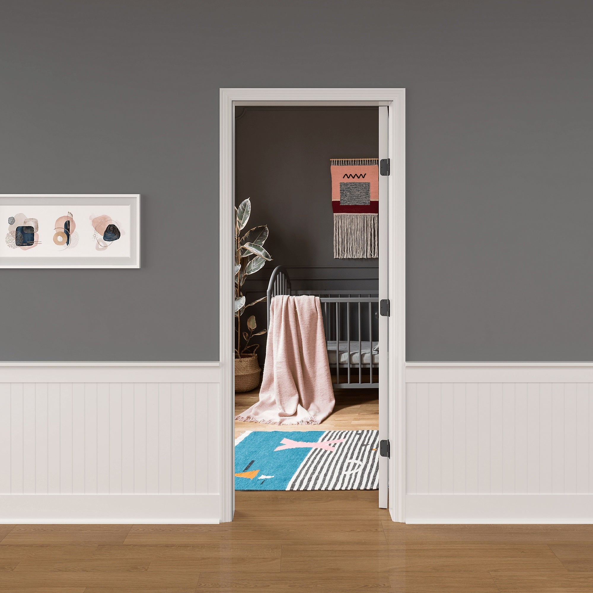 Squeak-free 3.5-inch interior door hinges with a 5/8-inch radius, available in multiple finishes, sold in a 3-pack.