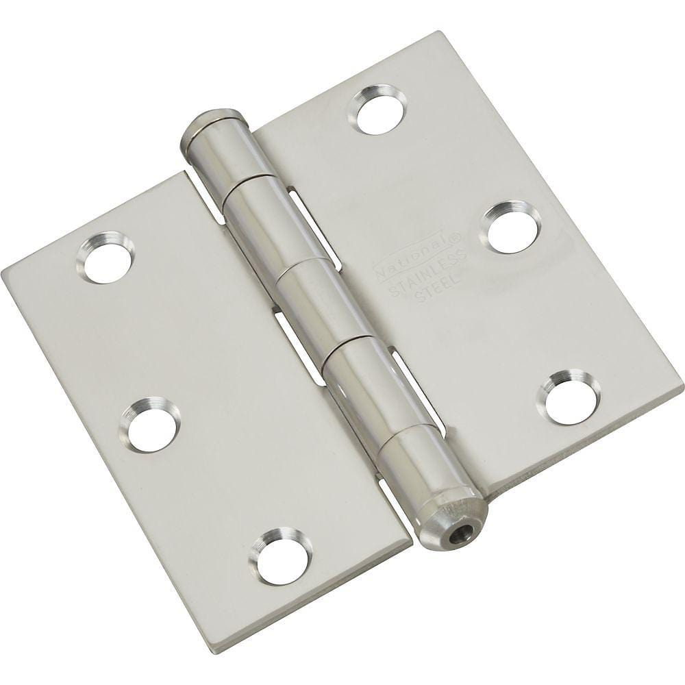 Stainless steel 3-inch square butt hinge, rust resistant, ideal for doors and gates, sold as one pack.