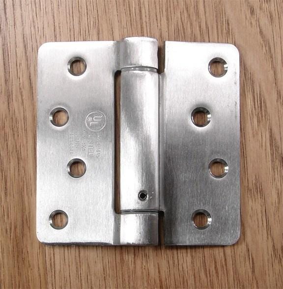 4" x 4" Spring Hinges with 1/4" radius corners Stainless Steel - Sold in Pairs - Residential Spring Hinges