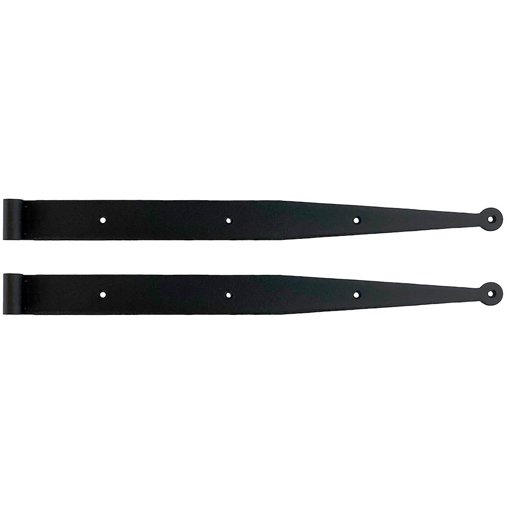 Strap Hinges for Shutters - Circle Tip - 18-1/4" Inch - Minimal Offset without Pintles - Black Powder Coat Finish - Sold in Pairs
