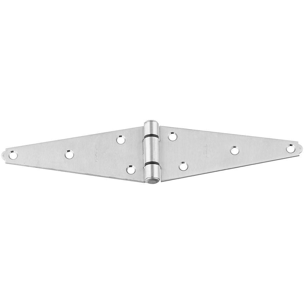 Heavy-duty stainless steel strap hinge, 6 to 8 inches, highly rust resistant, sold individually for durable applications.