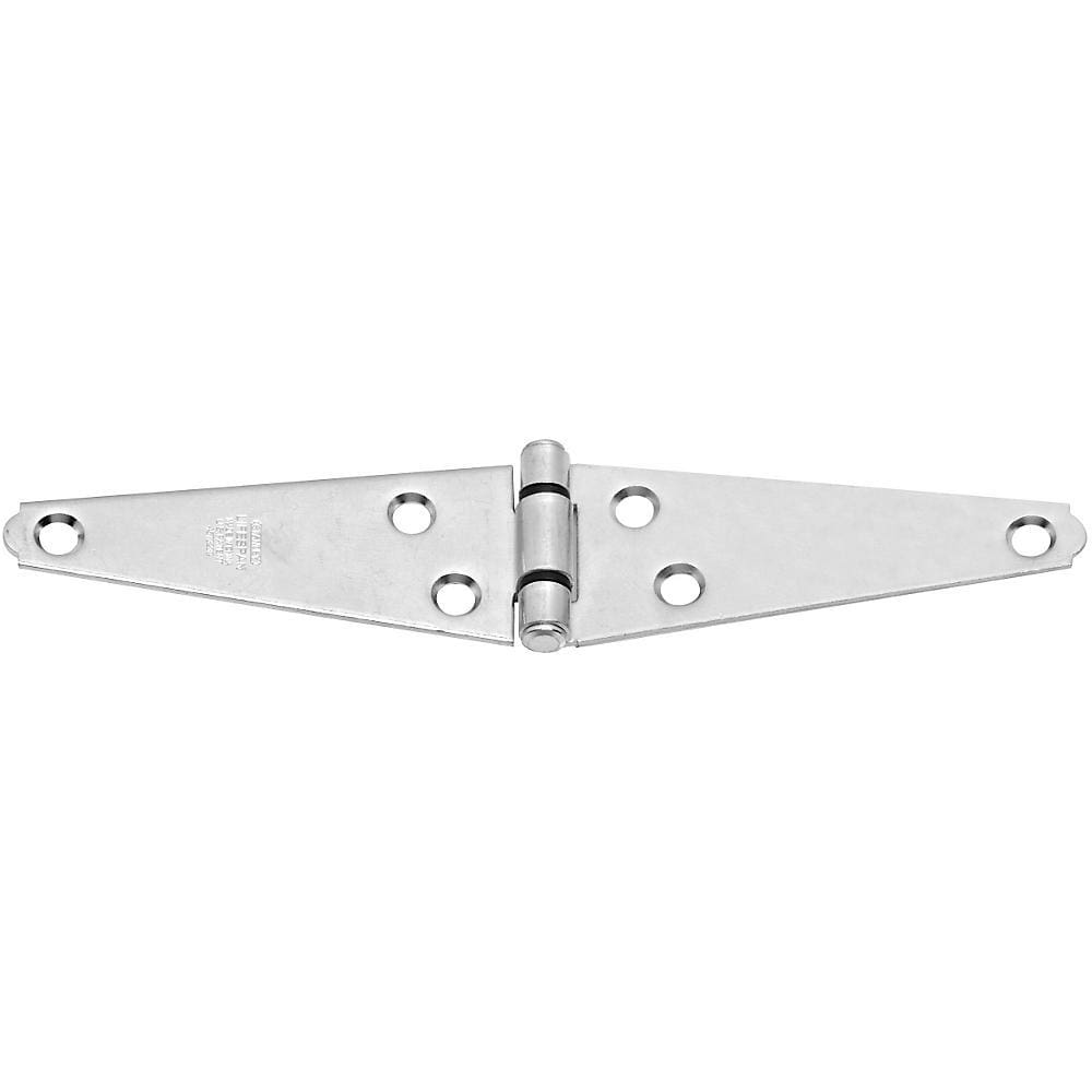 Heavy duty zinc strap hinges in a 2 pack, sizes ranging from 4 to 8 inches for durable door and gate applications.