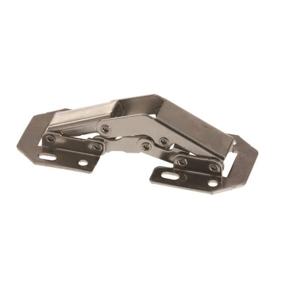 Surface-mounted concealed 90° hinge in various finishes, designed for smooth operation and sold individually.