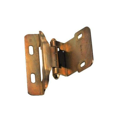 Surface-Mounted Half Wrap Cabinet Hinges - Self-Closing - 1/4" Inch Overlay - Antique Brass - 2 Pack