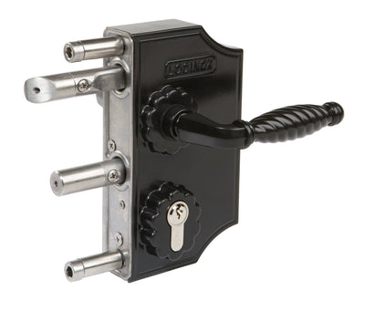 Large Surface Mounted Ornamental Gate Lock - For Square Profiles 3/8" Inch to 3" Inch - Black Finish - Sold Individually