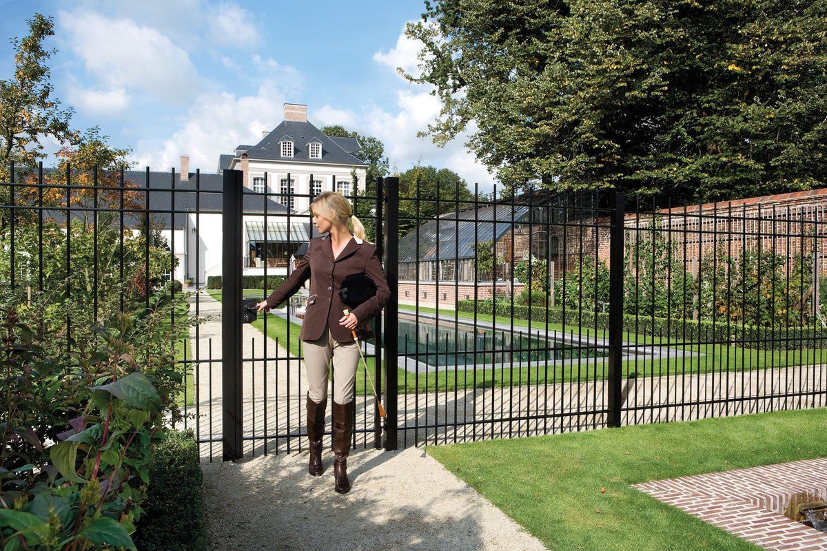 Large surface mounted ornamental gate lock for square profiles, black finish, ideal for secure outdoor gates.