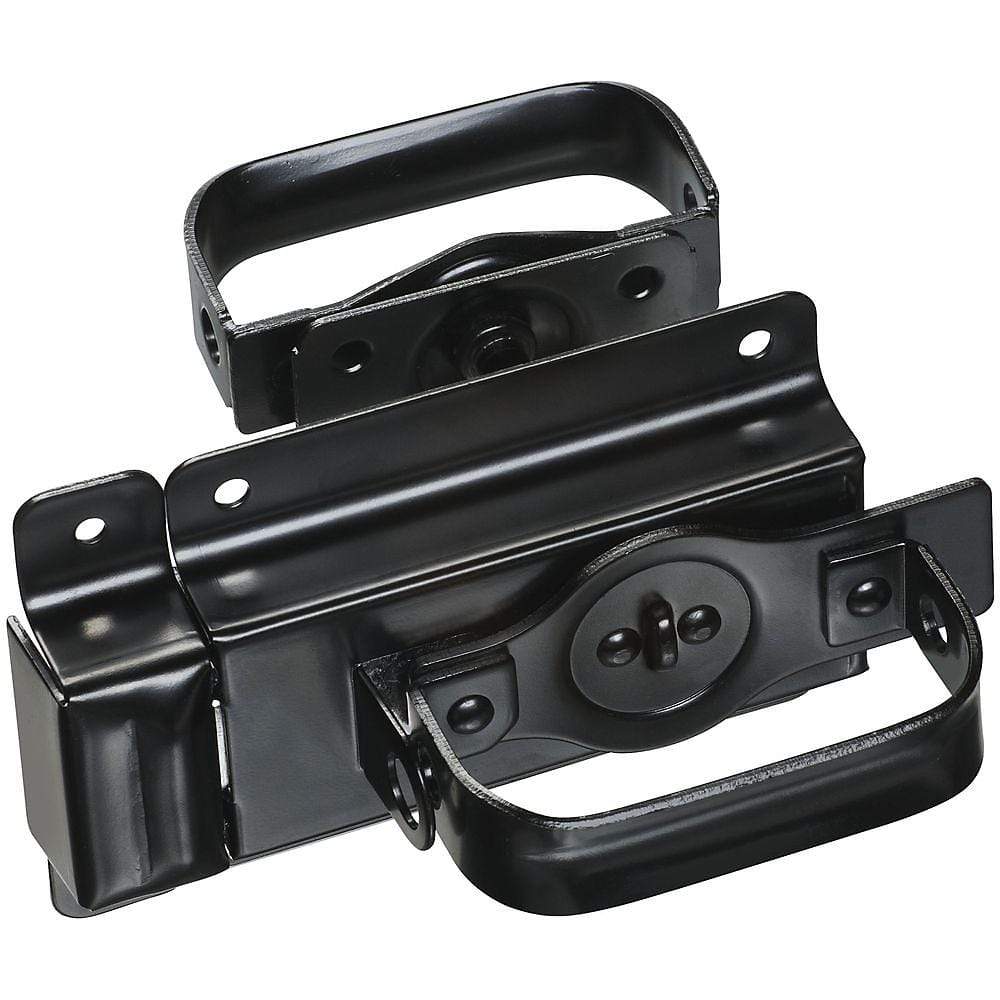 Heavy-duty swinging door latch in black finish, designed for durability and sold individually for various applications.
