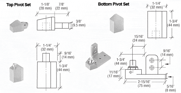 Pivot Door Hinges - Pivot Door Hinges Arch/Vistawall Style - Offset For Metal Frame Doors - 1/8" Recessed Or Face Frame Applications