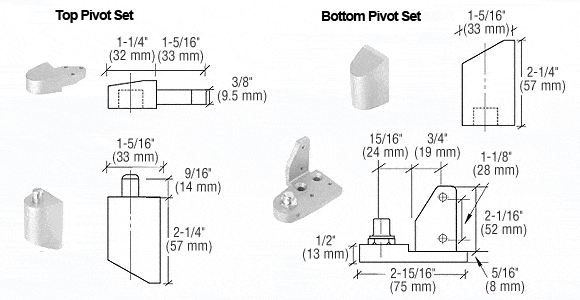 Pivot Door Hinges - Pivot Door Hinges Amarlite Style - Offset For Metal Frame Doors - 1/8" Recessed Applications