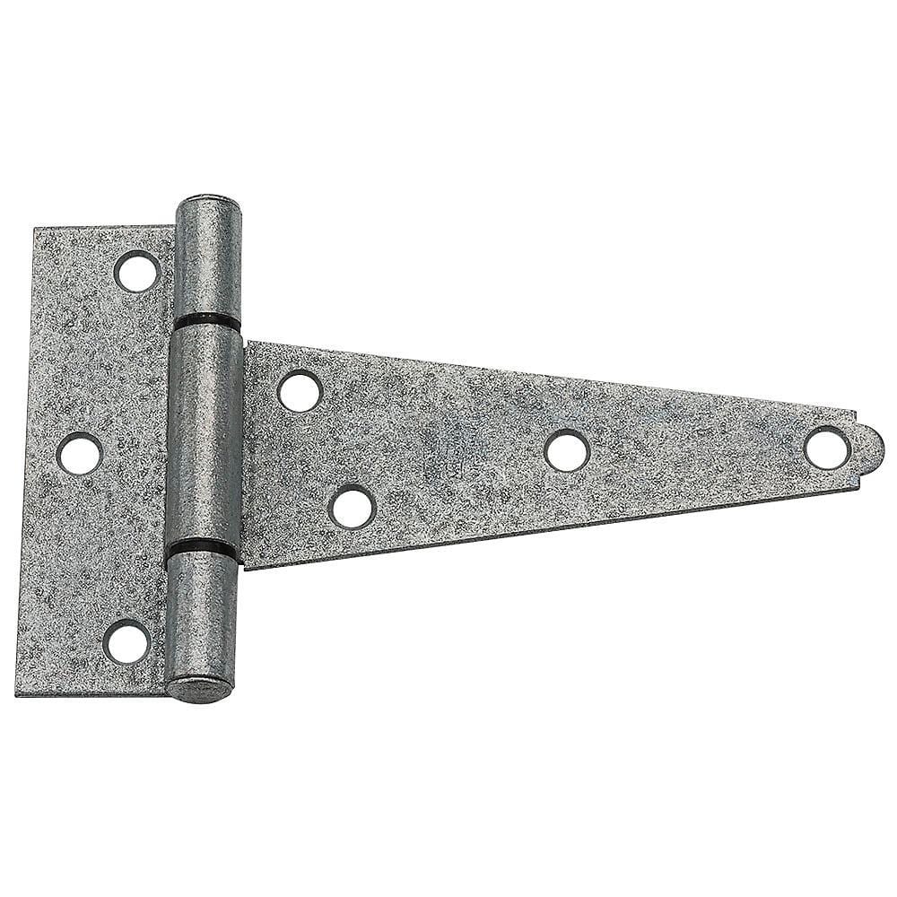 Heavy duty galvanized T hinges, 4 to 8 inches, sold in a 2 pack for durable door and gate applications.