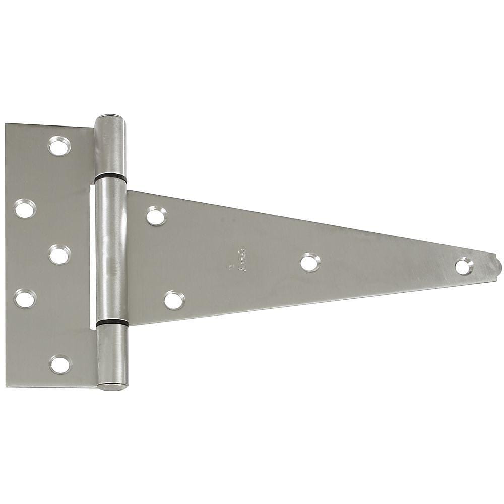 Heavy-duty stainless steel T hinges, 4 to 10 inches, sold in a 2 pack for durable door and gate applications.