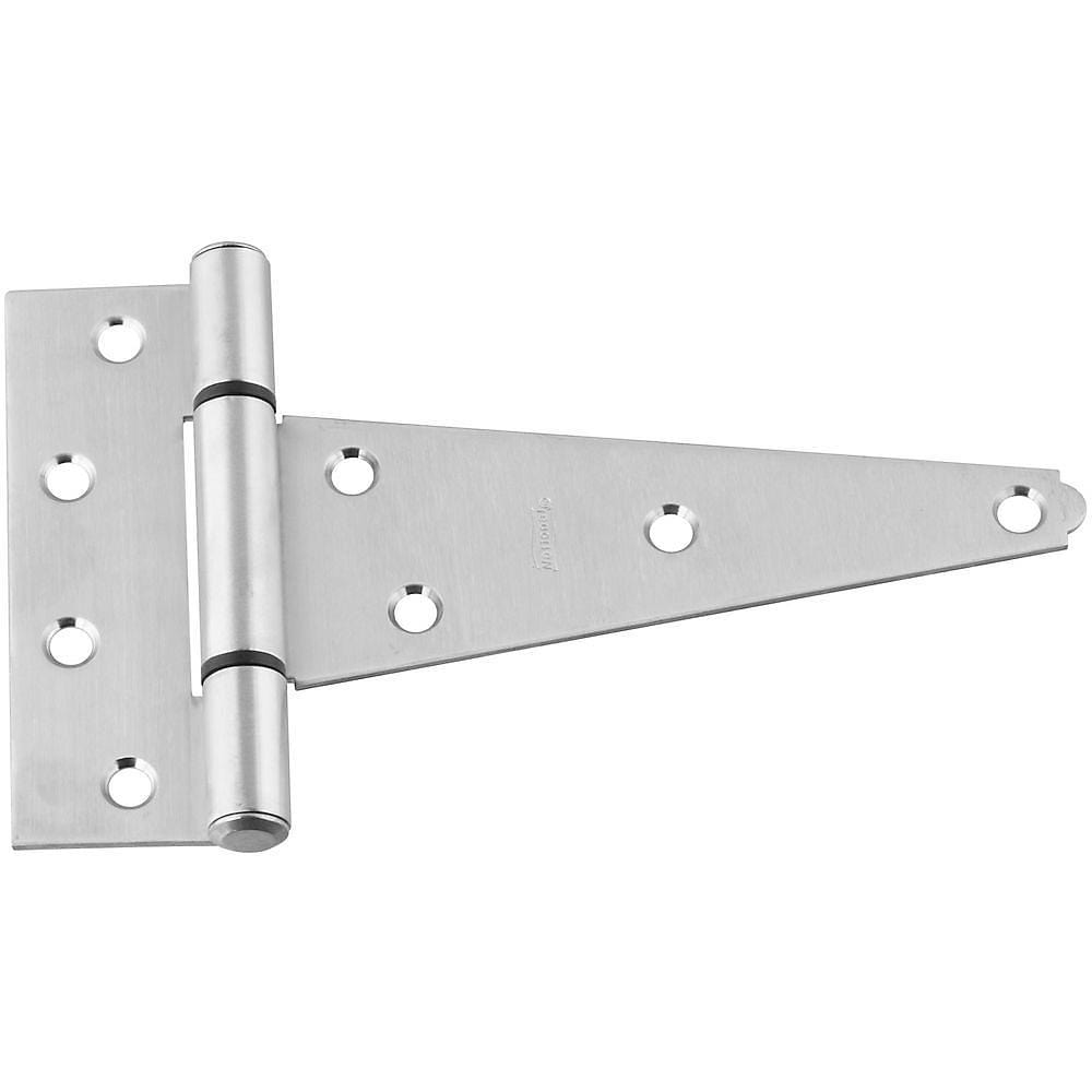 Heavy-duty stainless steel T hinges, 4 to 10 inches, sold in a 2-pack for durable door and gate applications.