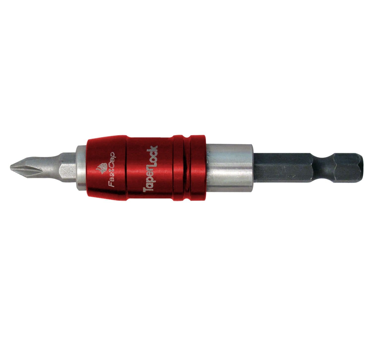 Taper Lock Bit Holder in red and silver, designed for secure bit attachment and easy tool use. Sold individually.