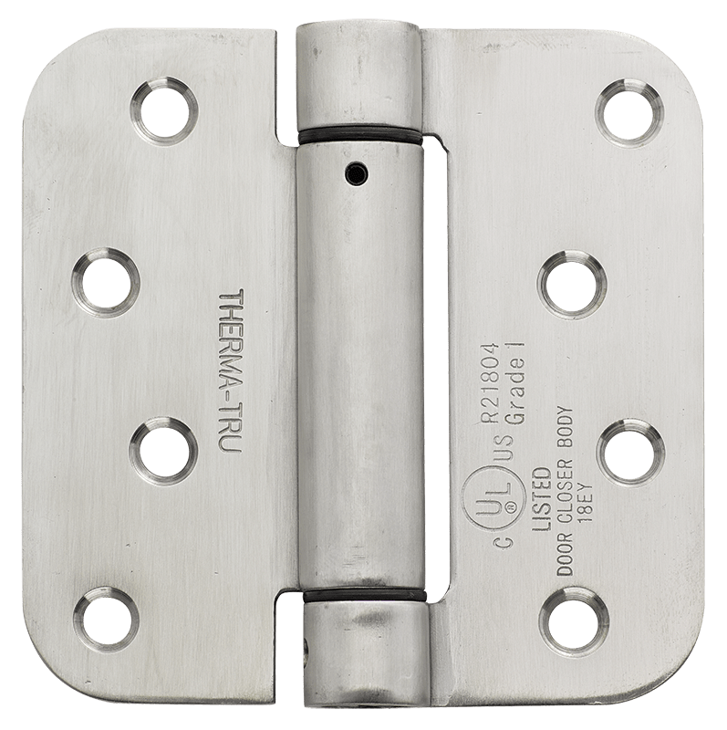Thermatru 4x4 inch spring hinge with 5/8 inch radius, available in multiple finishes, sold individually.