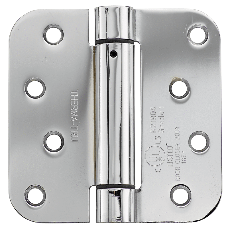 Thermatru 4x4 inch spring hinge with 5/8 inch radius, available in multiple finishes, sold individually.