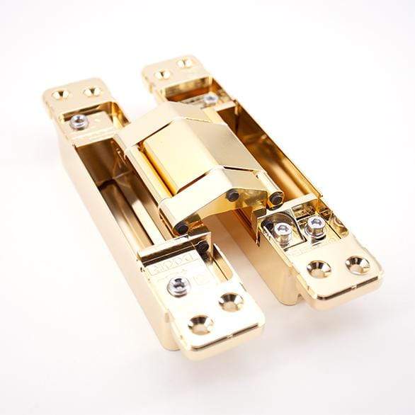 Three-way adjustable concealed hinge for cladded doors, available in multiple finishes, sold individually.