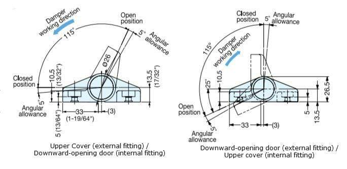 Soft-close torque hinge for cabinets in dark gray finish, sold individually, designed for smooth door operation.
