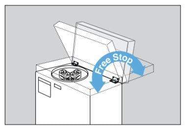 Stainless steel torque hinges for cabinets, allowing free stop functionality, sold individually for easy installation.