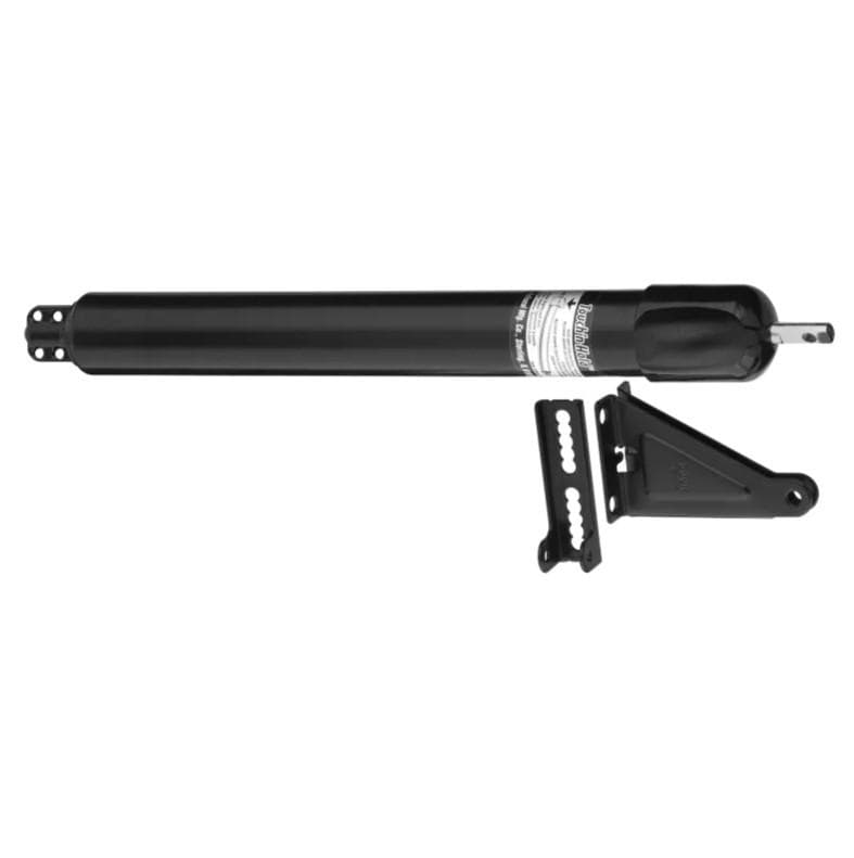 Adjustable Touch 'n Hold screen storm door closer in black, includes mounting hardware for easy installation.