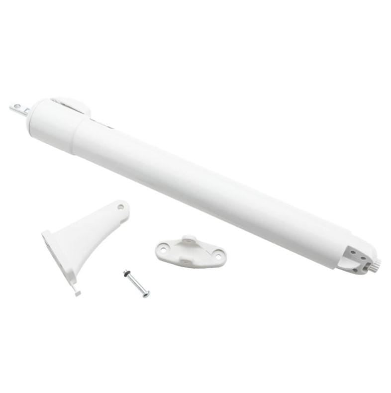 Adjustable Touch 'n Hold Smooth Screen Storm Door Closer in white, includes mounting hardware for easy installation.