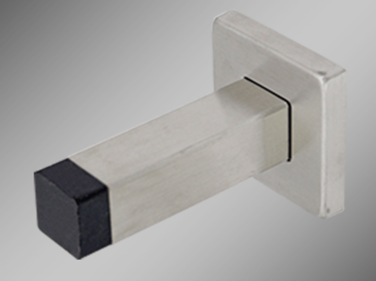 Square wall door stop with plate, 3 1/8 inches, made of stainless steel, sold individually for durable door protection.