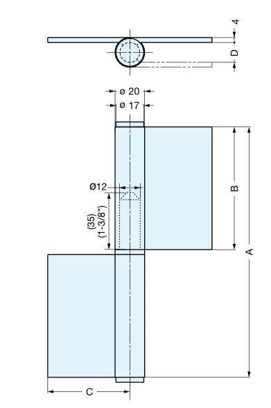 Weld On Lift Off Door Hinges in stainless steel, measuring 5-63/64" x 2-5/32", sold individually for durability.
