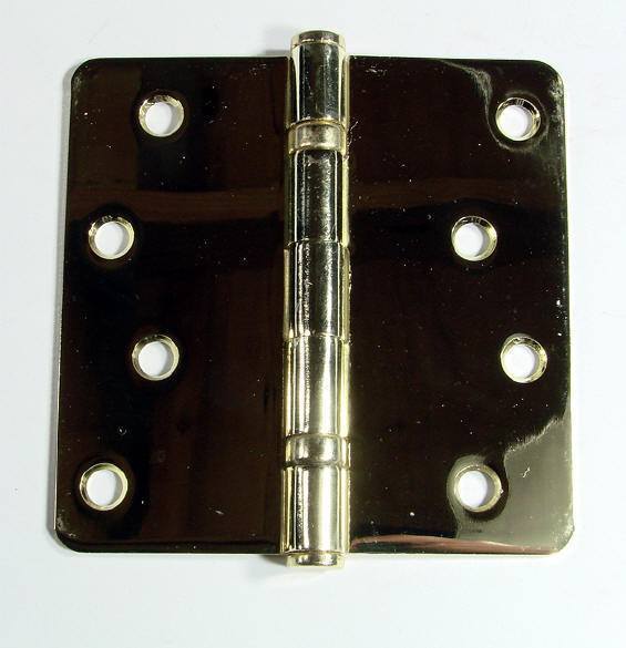 Ball bearing door hinges with 4-inch size and 1/4-inch radius corners, available in multiple finishes, 2-pack.