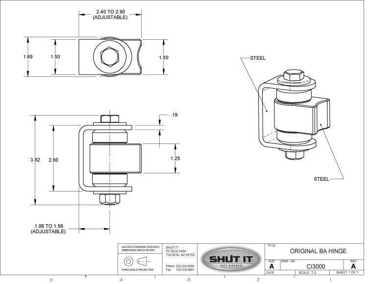 Gate Hinges And Hardware - Heavy Duty Weld On Original BadAss Steel Hinge With Zinc Finish - Up To 750 Lbs