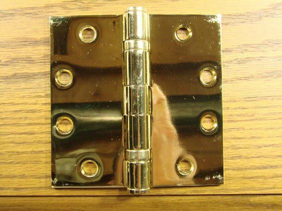 4 1/2" x 4 1/2" with square corners Bright Brass Commercial Ball Bearing Hinge - Sold in Pairs - Commercial Ball Bearing Hinges 