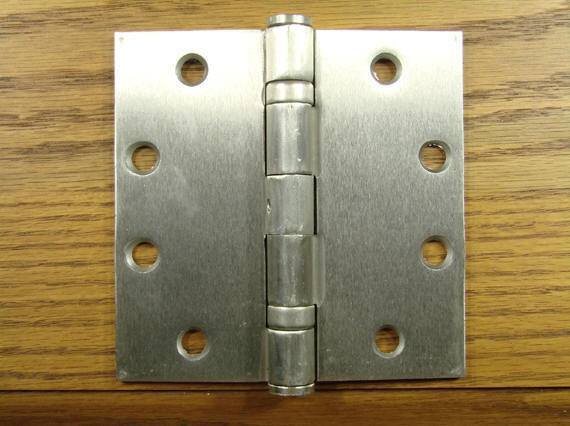 4 1/2" x 4 1/2" with square corners Satin Nickel Commercial Ball Bearing Hinge- Sold in Pairs - Commercial Ball Bearing Hinges 