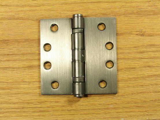4" x 4" with Square Corners Antique Nickel Commercial Ball Bearing Hinge - Sold in Pairs - Commercial Ball Bearing Hinges 
