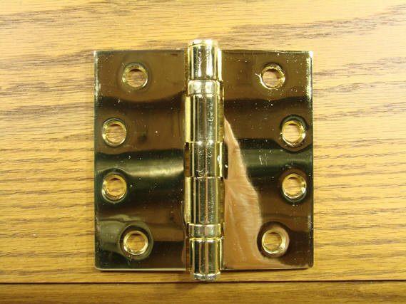 4" x 4" with Square Corners Bright Brass Commercial Ball Bearing Hinge - Sold in Pairs - Commercial Ball Bearing Hinges 