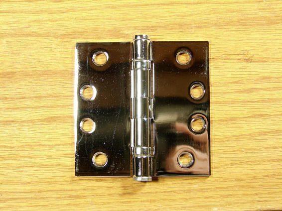 4" x 4" with Square Corners Polished Chrome Commercial Ball Bearing Hinge - Sold in Pairs - Commercial Ball Bearing Hinges 