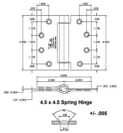 Commercial Spring Hinges - Oil Rubbed Bronze 4 1/2" x 4 1/2" with square corner - Sold in Pairs - Commercial Spring Hinges  - 2