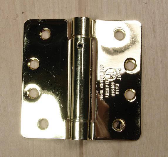 4" x 4" Spring Hinges with 1/4" radius corners and Template hole pattern - Multiple Finishes - Sold in Pairs - Commercial Spring Hinges Bright Brass - 2