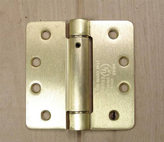 4" x 4" Spring Hinges with 1/4" radius corners and Template hole pattern - Multiple Finishes - Sold in Pairs - Commercial Spring Hinges Satin Brass - 3