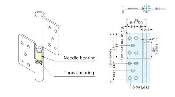 Heavy-duty stainless steel lift-off hinges with needle and thrust bearings, designed for clean room applications.