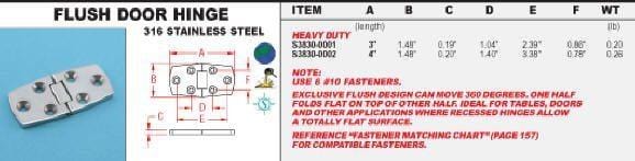 Stainless Steel Marine Heavy Duty Flush Door Hinges 3" or 4" - Marine Hinges  - 2