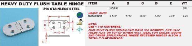 Stainless Steel Marine Heavy Duty Flush Table Hinges - Marine Hinges  - 2