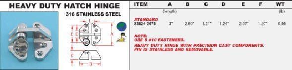 Stainless Steel Marine - Heavy Duty Hatch Hinges 3 inch - S3824-0075 - Marine Hinges  - 2