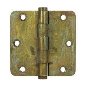 3 1/2" x 3 1/2" with 1/4" Radius Corners Plain Bearing Brass Hinges - Multiple Distressed Finishes - Sold in Pairs - Plain Bearing Solid Brass Hinges Rust - 7