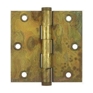 3 1/2" x 3 1/2" with Square Corners Plain Bearing Brass Hinges - Multiple Distressed Finishes - Sold in Pairs - Plain Bearing Solid Brass Hinges Rust - 7