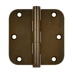 3.5" x 3.5" w 5/8" Radius Corner Plain Bearing Brass Hinges - Multiple Distressed Finishes - Sold in Pairs - Plain Bearing Solid Brass Hinges Bronze Rust - 4