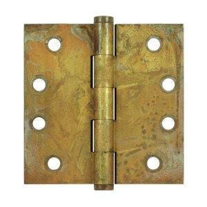 4.5" x 4.5" Square Corner Plain Bearing Brass Hinges - Multiple Distressed Finishes - Sold in Pairs - Plain Bearing Solid Brass Hinges Rust - 1