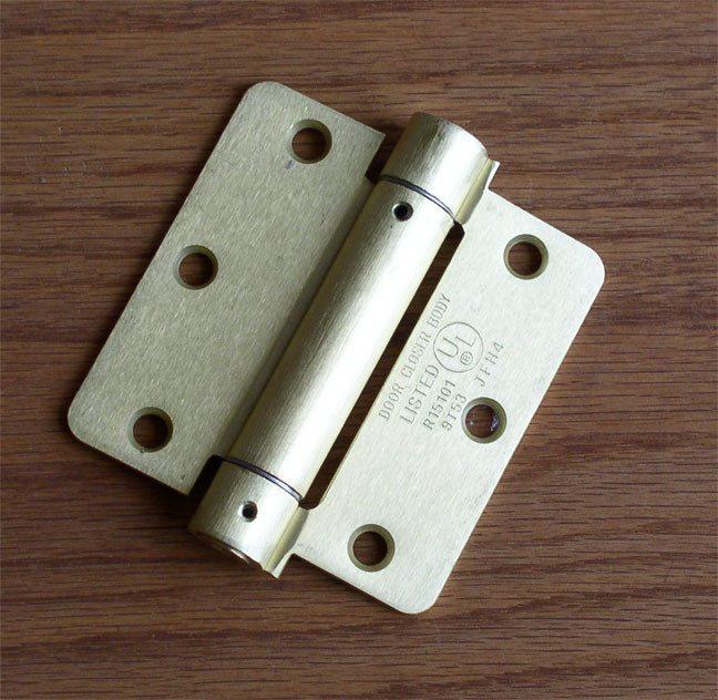 3 1/2" x 3 1/2" Spring Hinges with 1/4" radius corner - Multiple Finishes Available - Sold in Pairs - Residential Spring Hinges Satin Brass - 5