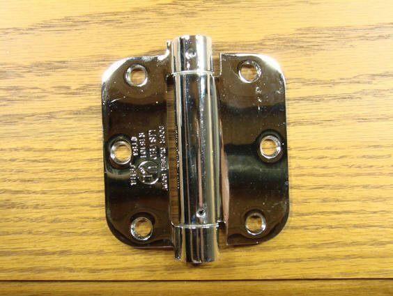 3 1/2" x 3 1/2" Spring Hinges with 5/8" radius corner - Multiple Finishes Available - Sold in Pairs - Residential Spring Hinges Polished Chrome - 5