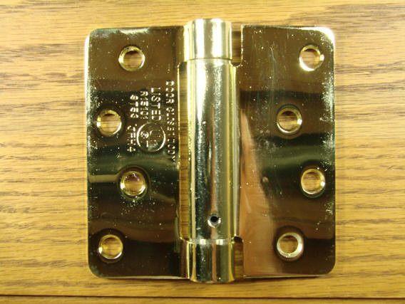 4" x 4" Spring Hinges with 1/4" radius corners Bright Brass - Sold in Pairs - Residential Spring Hinges 